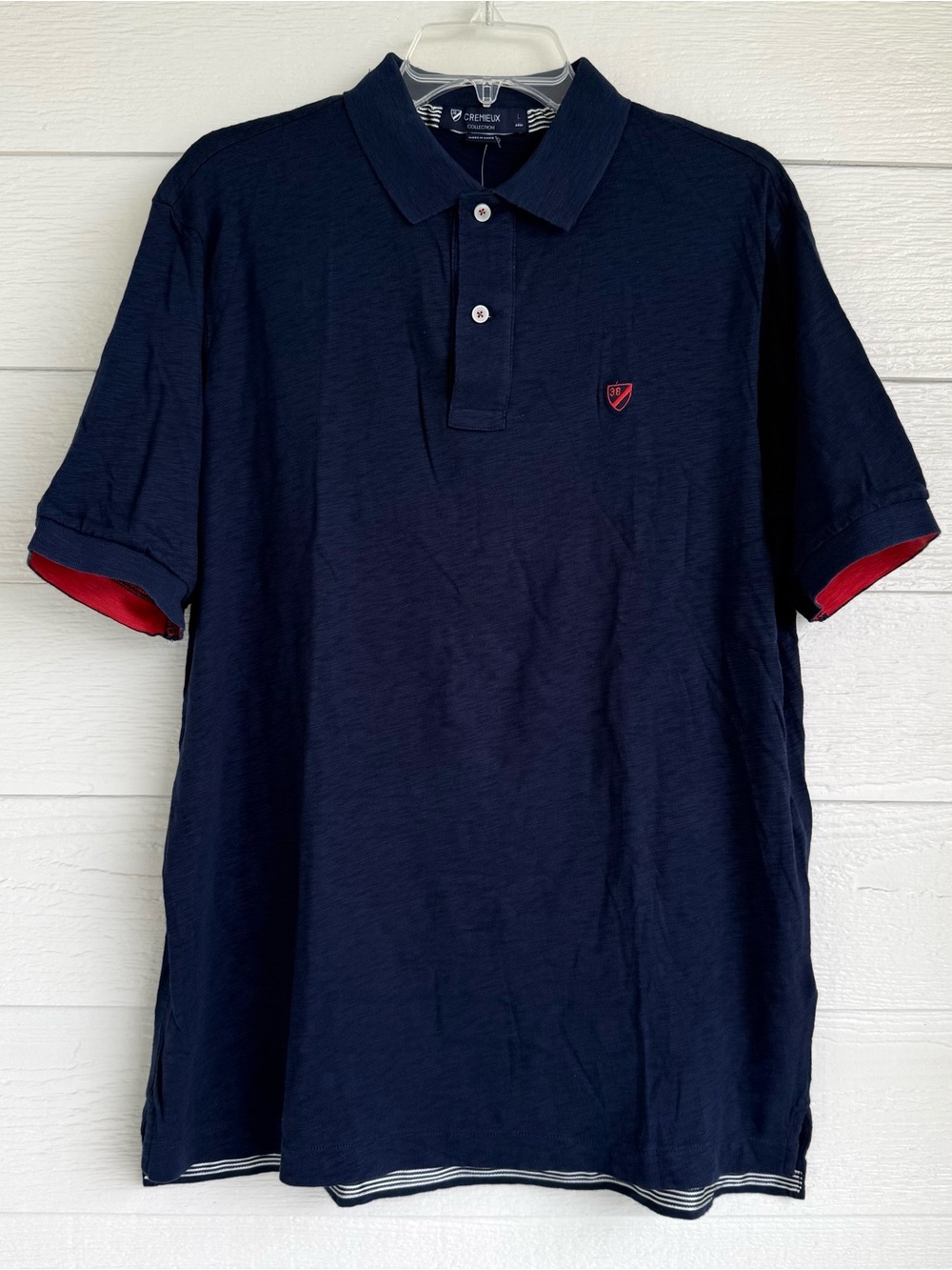 NWT Cremieux Collection Men's Polo Shirt L Large Navy Blue Heather 100% Cotton